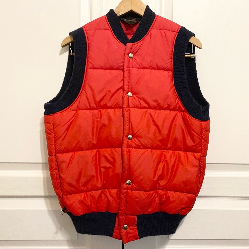 Vintage Sears Sports Center Puffer Snap Button Vest with Pockets Mens M
